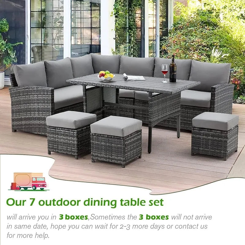 AECOJOY Patio Furniture Set, 7 Pieces Outdoor Patio Furniture with Dining Table&Chair, All Weather Wicker Conversation Set