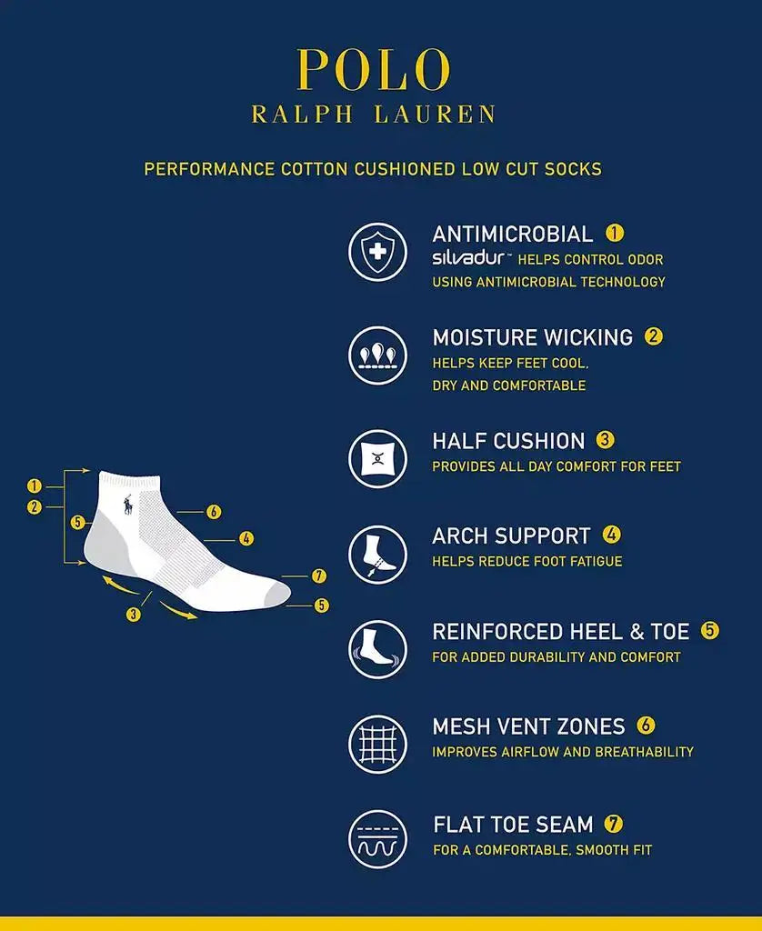 Polo Ralph Lauren Men's 6 Pack Double Bar Stripe Low Cut Socks