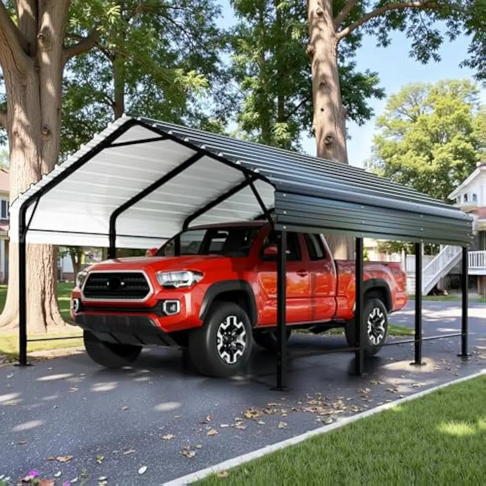 12 x 20 FT Metal Carport, Heavy Duty Carport Canopy w/Galvanized Steel Roof, Outdoor Car Tent Metal Garage Shelter