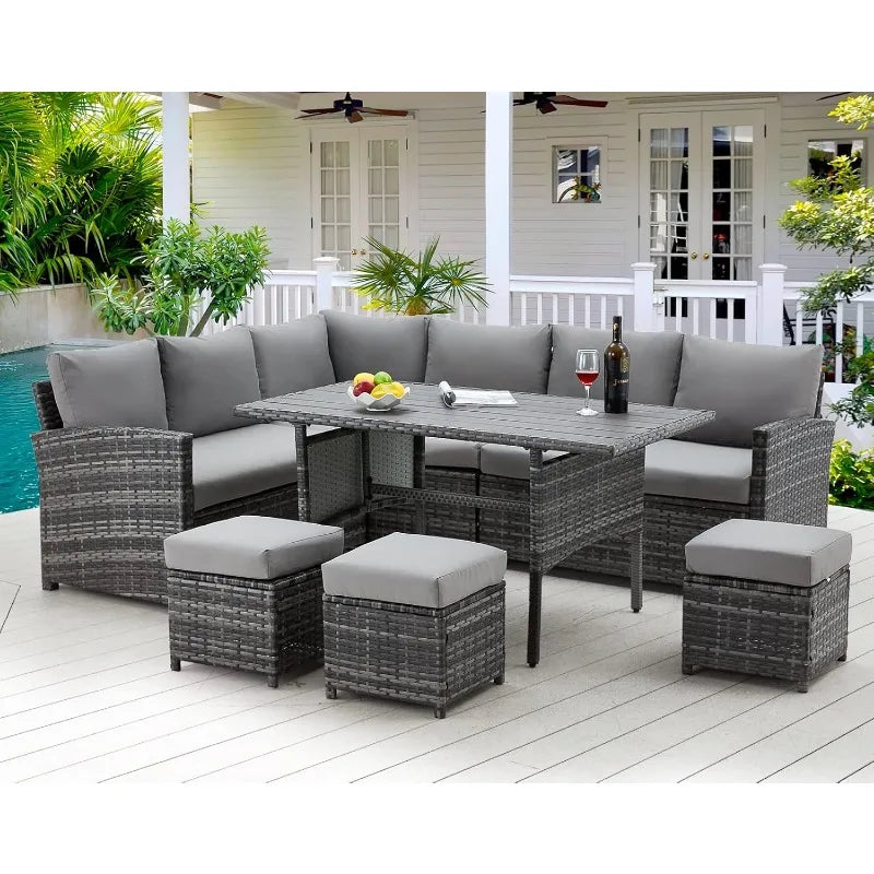 AECOJOY Patio Furniture Set, 7 Pieces Outdoor Patio Furniture with Dining Table&Chair, All Weather Wicker Conversation Set