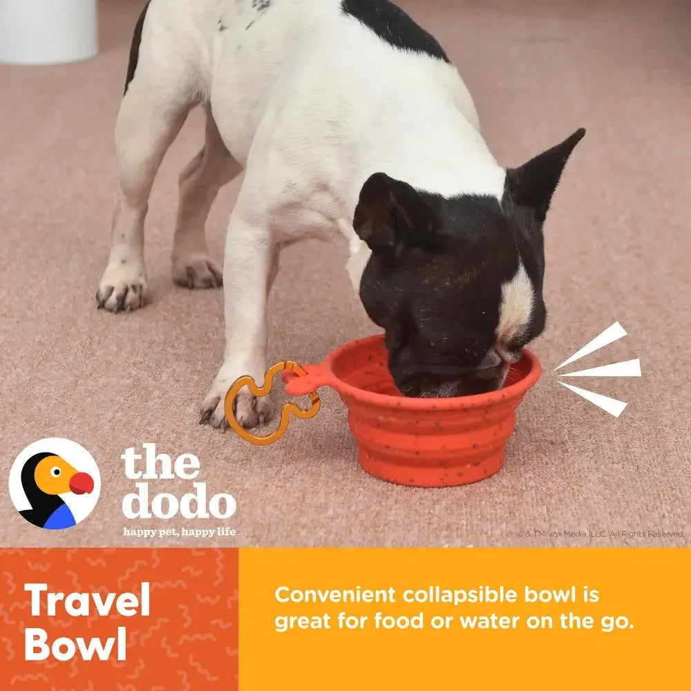 Collapsible Red Silicone Dog Bowl with Bird Carabiner Travel BPA Free Pet Food Water Dish Portable Clip On Bowl Dishwasher Safe