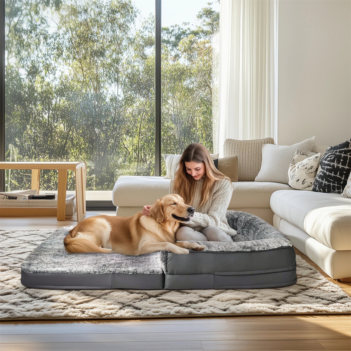 180cm Long Human Size Dog Bed for Adults and Pets Foldable Calming Pet Bed Plush Cover Orthopedic Sponge Base