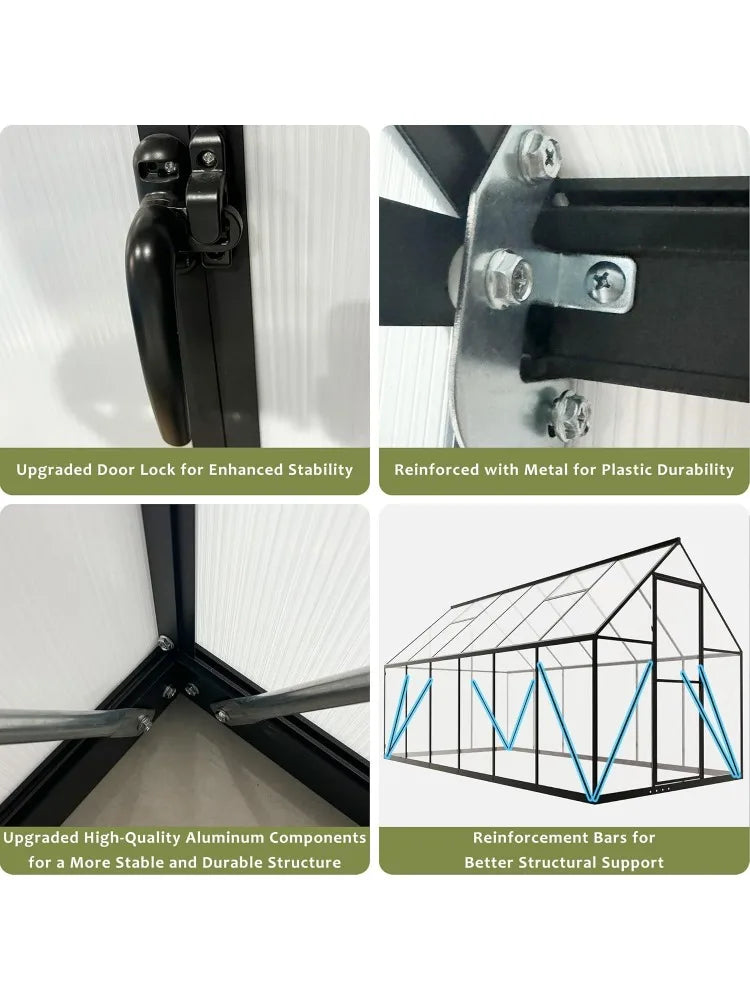 6 x 4 FT Polycarbonate Greenhouse, Winter Greenhouses for Outdoors,Outdoor Greenhouse with Roof Air Vent, Heavy Duty Walk-in