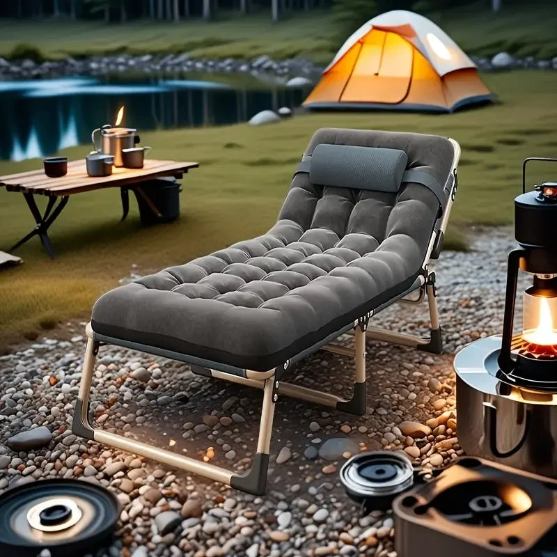 Folding Camping Cot for Adults, 5 Positions Adjustable Outdoor Cot Bed, Lounge Chair Cot, Travel Camp Cots with Mattress