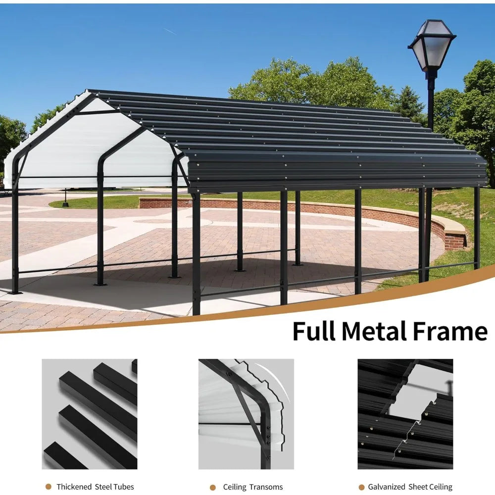 12 x 20 FT Metal Carport, Heavy Duty Carport Canopy w/Galvanized Steel Roof, Outdoor Car Tent Metal Garage Shelter