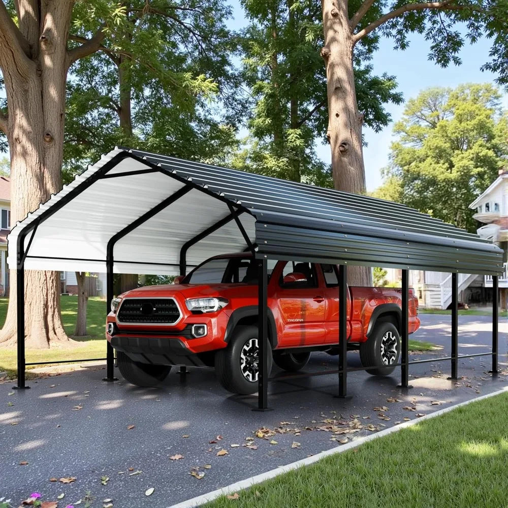 12 x 20 FT Metal Carport, Heavy Duty Carport Canopy w/Galvanized Steel Roof, Outdoor Car Tent Metal Garage Shelter