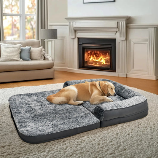 180cm Long Human Size Dog Bed for Adults and Pets Foldable Calming Pet Bed Plush Cover Orthopedic Sponge Base