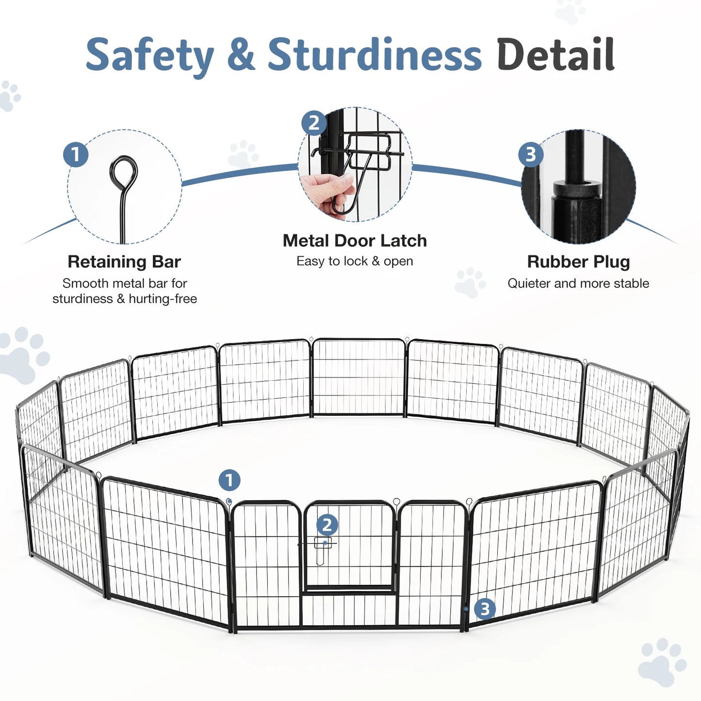 JHK 16 Panel Dog Playpen Indoor Pet Fence Heavy Duty Metal Dog Pen for Outdoor and Camping Use