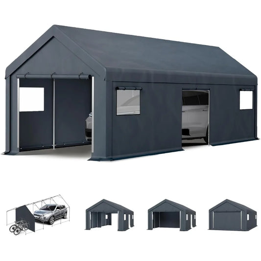 13'x24' Heavy Duty Carport, Extra Large Portable Garage Shelter, Outdoor Car Canopy Tent with Roll-up Sidewalls and Doors for B