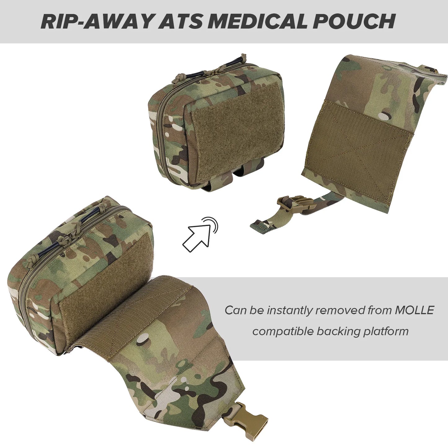 KRYDEX Tactical Rip Away Medical Pouch Tear Off First Aid IFAK Pouch MOLLE EMT Holder Outdoor Emergency Survival Bag in 4 Colors