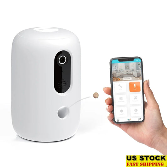 App Enabled Automatic Pet Treat Dispenser with HD Camera for Cats and Dogs Interactive Feeding Motion Sensor Night Vision Two Way Communication