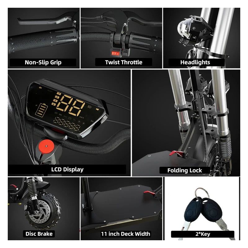 Powerful Electric Scooter Seat 85KM/H Max Speed 6000W MAX E Scooter 11" Off Road Tire Scooter Electric Adult EU USA CA Stock
