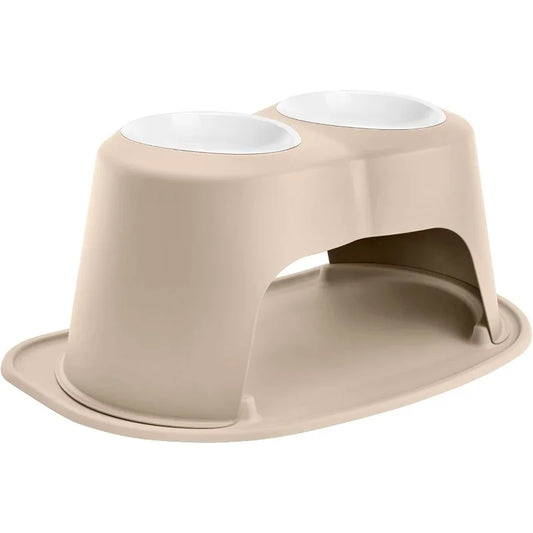 WeatherTech Double High Pet Feeding System with Plastic Dog and Cat Bowls 10 Inch High Stand Tan
