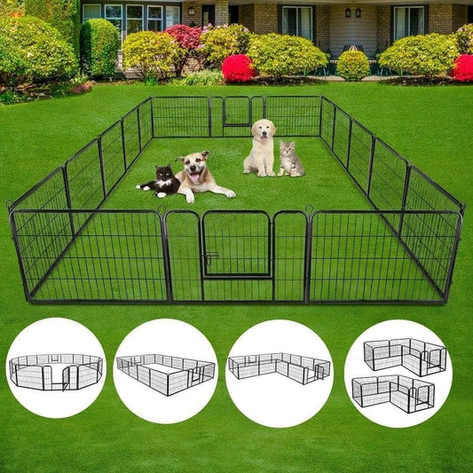 16 Panels Metal Dog Playpen 48 Inch Height Dog Fence Exercise Pen with Doors for Large Medium Small Dogs Rabbits Cats Foldable Pet Enclosure