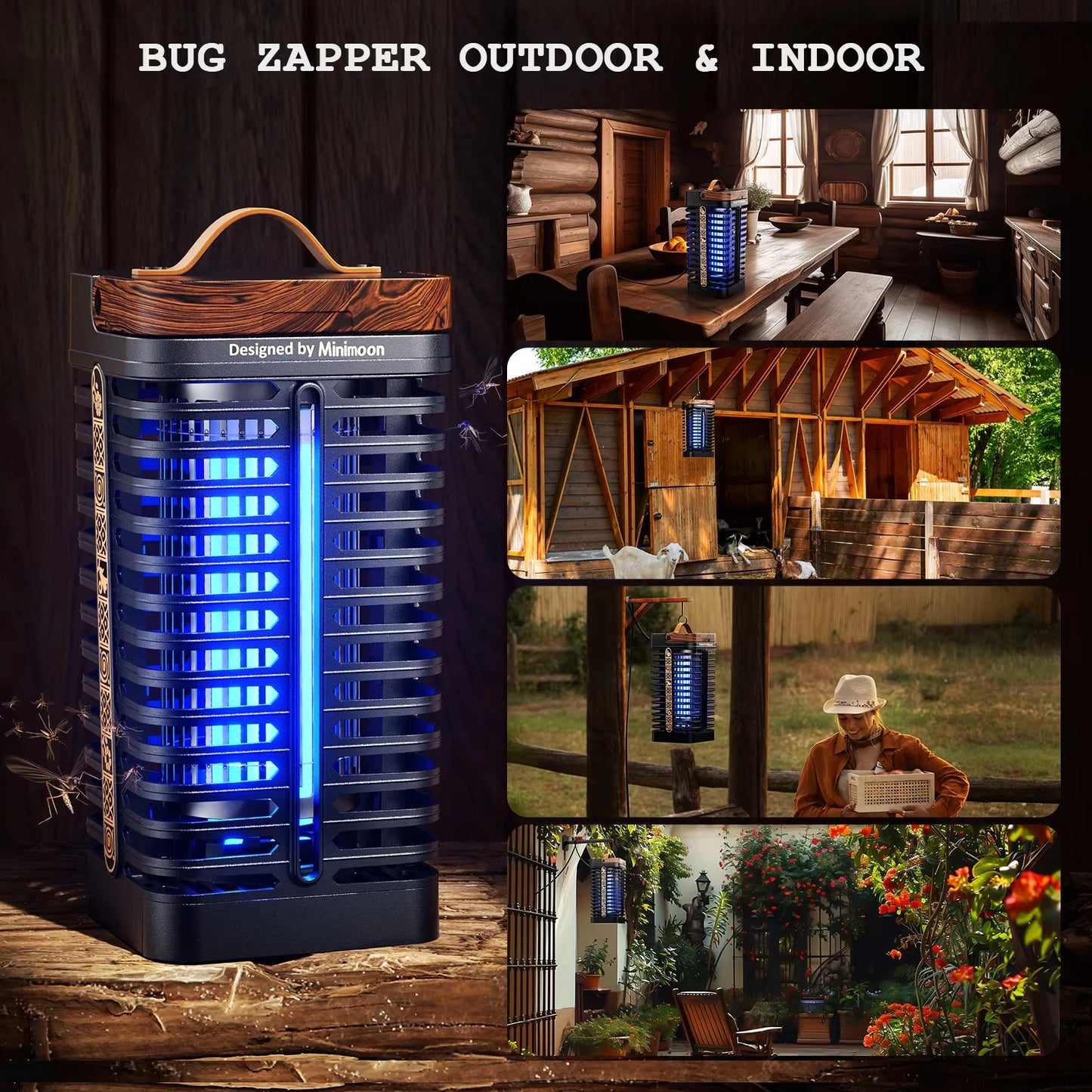 Minimoon Bug Zapper Outdoor 4200V High Voltage Mosquito Zapper 15W Fly Trap for Home Patio and Courtyard