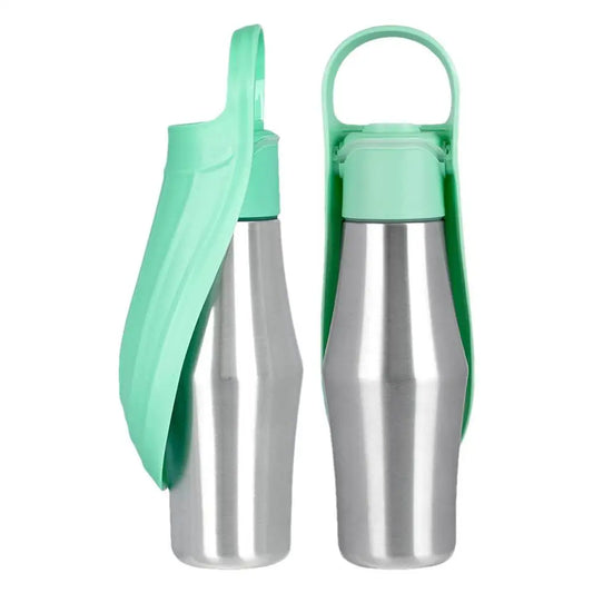 Dog Water Bottle 27 Ounce Stainless Steel Travel Dispenser Pet Accessories Two In One Dog Water Bowl For Travel Outings Camping