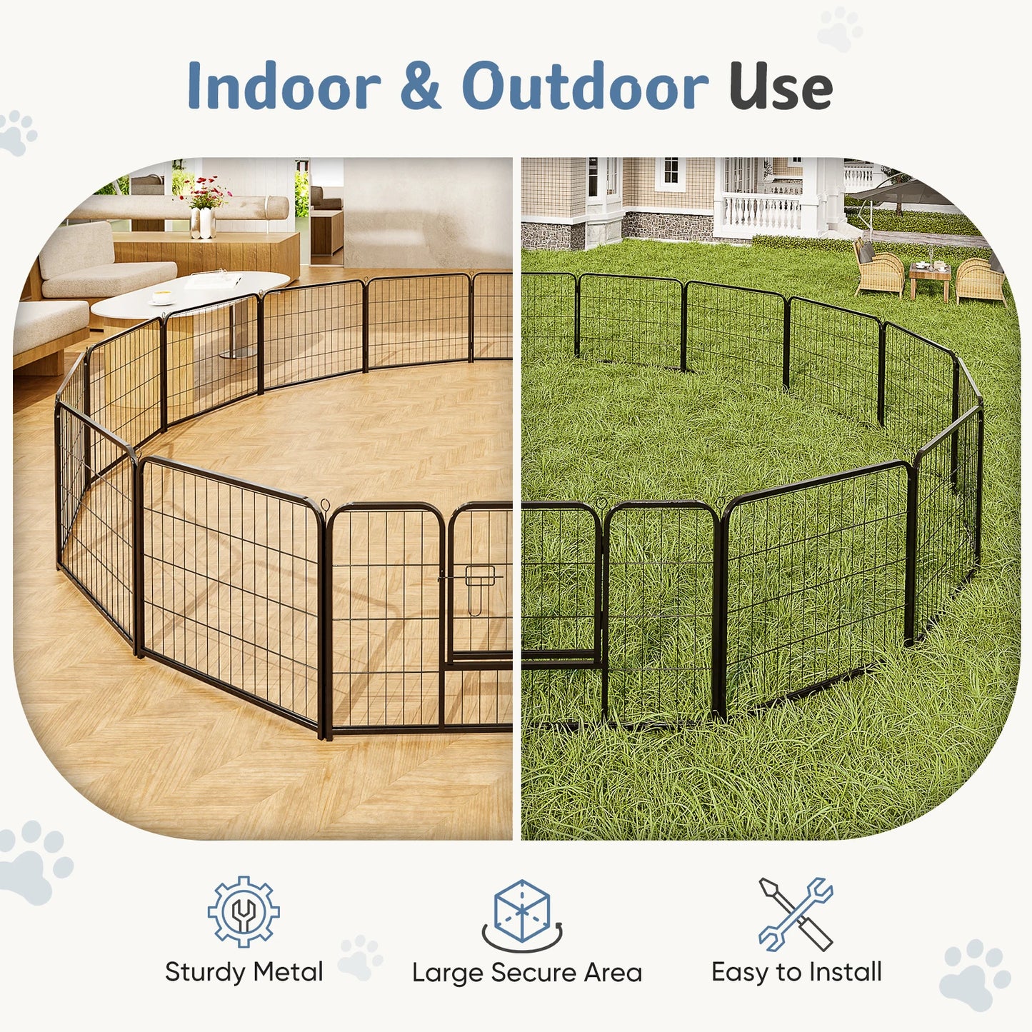 JHK 16 Panel Dog Playpen Indoor Pet Fence Heavy Duty Metal Dog Pen for Outdoor and Camping Use